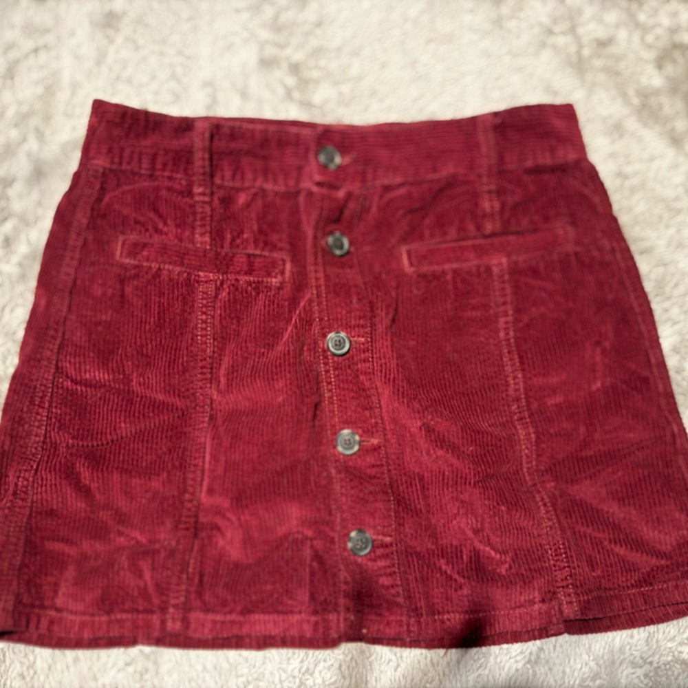 Red Corduroy Button-Up Skirt